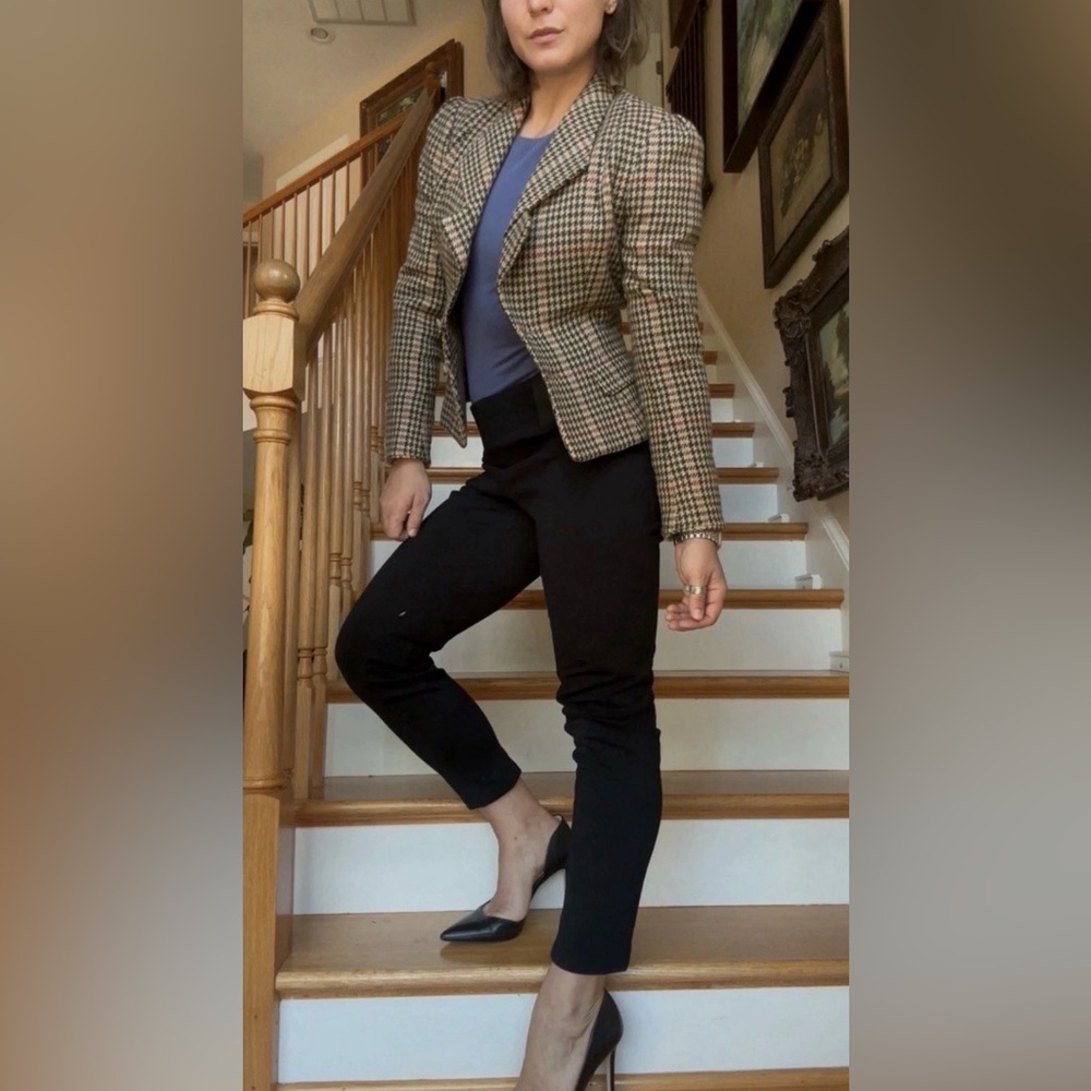 Vintage 1980’s Ralph Lauren Blazer Wool Herringbone Plaid USA Women’s Jacket 8 - Picture 5 of 11